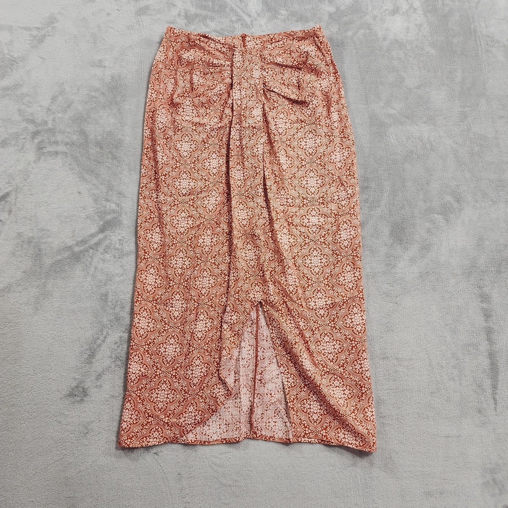 Bila 77 Skirt Womens S Orange Floral Wrap Maxi Pull On Boho Lightweight Feminine